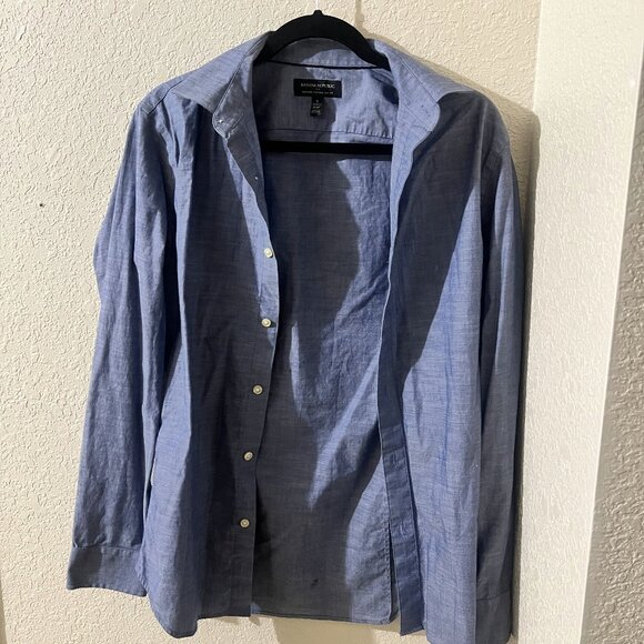 Banana Republic Light Blue Non-Iron Tailored Slim Fit Dress Shirt Small EUC S 14 - Picture 2 of 5